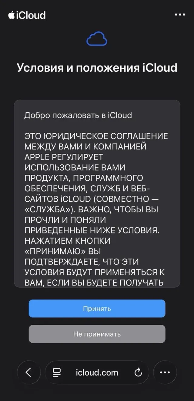 Условия и положения iCloud