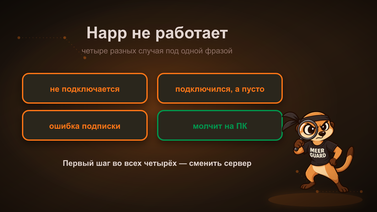 Happ не работает: порядок, которым это чинит поддержка
